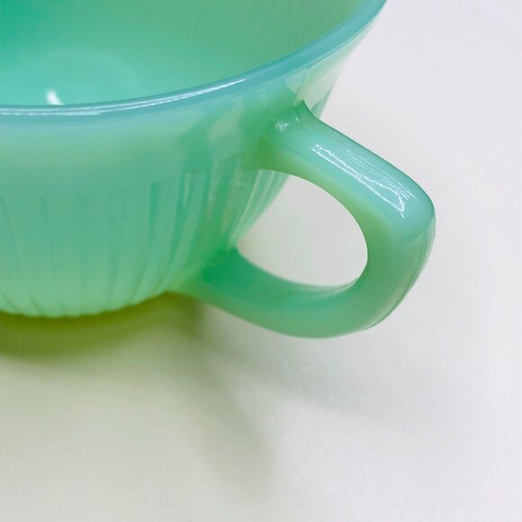 Vintage 50s FIRE KING USA Jadeite Jane Ray Teacup and Saucer Set: MCM Glassware - Picture 4 of 11